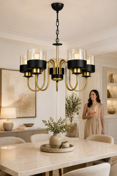 ESSLİGHT Royal 5’li Eskitme Bal Camlı Salon Mutfak Yatak Odası Avizesi