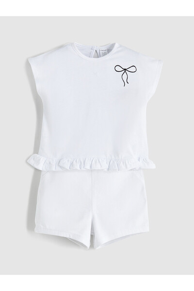 LC Waikiki Trendlucky Baby Girls Blouse and Shorts 2-Piece Set with Ribbon De...