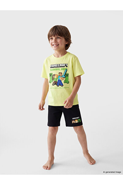 LC Waikiki Lcw kids green printed boy's shorts pajama set