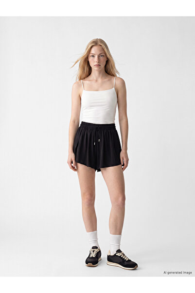 LC Waikiki Nevavm Women's Wide Leg Shorts with Elastic Waist and Difference i...