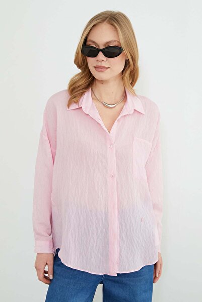 Fulla Moda Tek Cepli Çapraz Düğmeli Oversize Gömlek