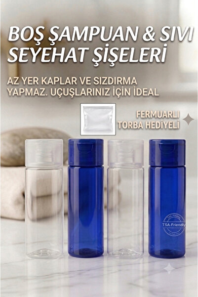 ilterish 4 Adet 50 ml Seyahat Şişesi Çanta Düzenleyici Şişe ve Fermuarlı Torba