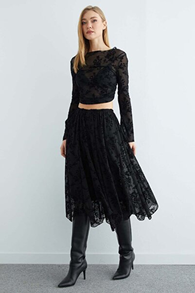 Fulla Moda Fusta transparentă căptușită cu model floral cu talie elastică