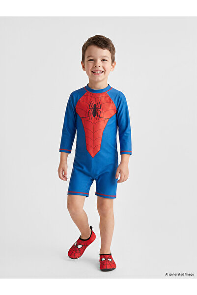 LC Waikiki Nevavm Spider-Man Printed Baby Boy Jumpsuit Swimsuit with Difference