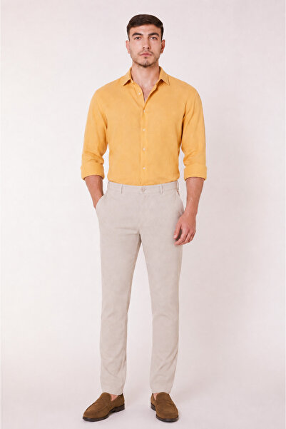 BRACCAS Men's Side Pocket Slim Fit Beige Chino Trousers