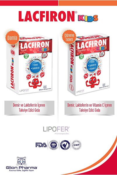 Glion Pharma Lacfiron Kids Demir & Laktoferrin Çiğneme Tableti Ve Lacfiron Ki...