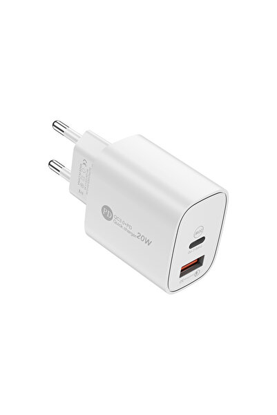 Choice EU Plug White USB PD Charger 20W Dual Ports Type C Wall Charger Quick ...
