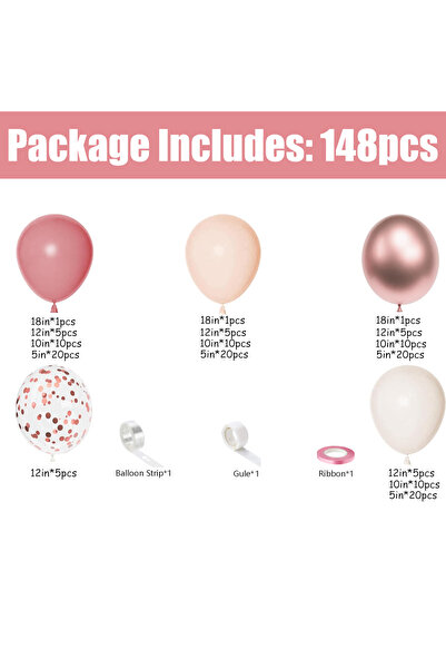 Choice Other pink white 148PCS Retro Pink Latex Balloon Set Suitable for Birt...