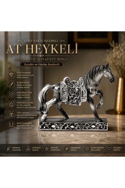 e-life shop Dekoratif At Heykeli Lüks Nakış İşlemeli Masaüstü Biblo Ev Ofis V...