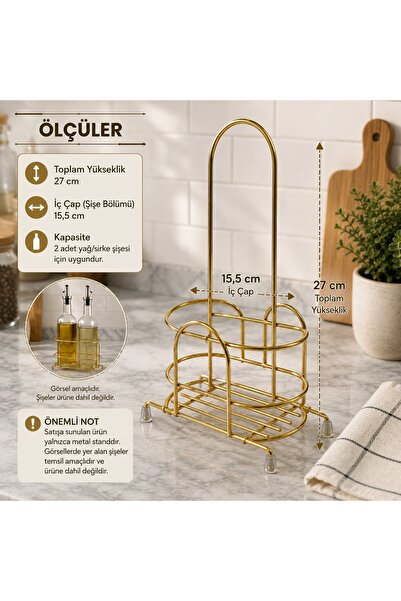 CEPHOME Gold Lüx Metal - حامل وعاء زيت مكون من حجرتين، وعاء خل، وعاء صلصة، وم...