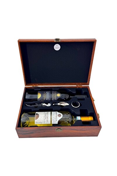 velve Set caseta eleganta din piele ecologica pentru doua sticle,maner,3 acce...