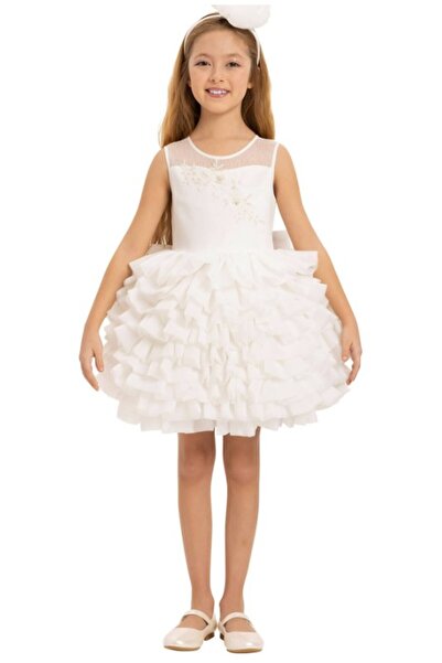 Pamina Girl's Evening Dress with Hair Accessories 3-7 Years Old Ecru