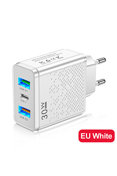 Choice1 EU White 30W Type C Charger 3 Ports Fast Charging EU/US/UK Plug Wall ...