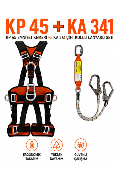 KARAM SAFETY KP 45 Emniyet Kemeri ve KA 341 Çift Kollu Lanyard Seti