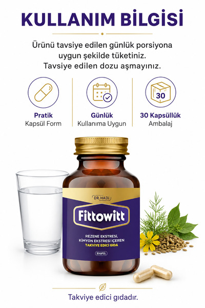 DR HADI Fittowitt 30 Kapsül Kadınlara Özel Rezene Ekstresi , Kimyon Ekstresi İçeren