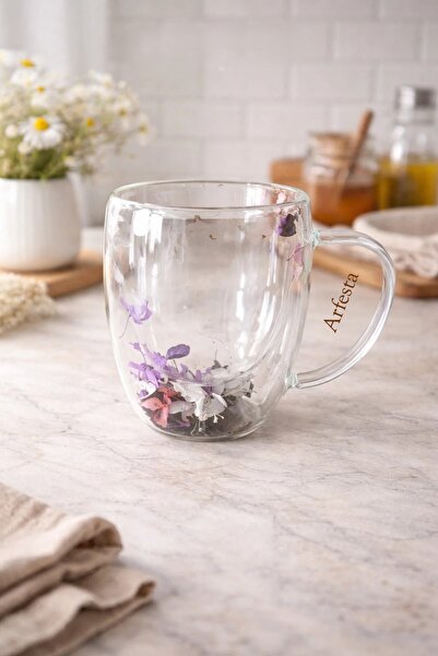 Arfesta Double Walled Floral Glass Cup 300ml