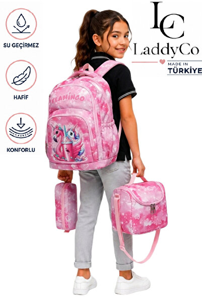 LaddyCo İlkokul Çantası Kız Çocuğu 3`lü Set Pembe İlk Okul Çantası Karakter B...