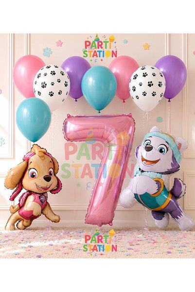 Parti Station 7 Years Old Paw Patrol Skye and Everst Birthday Balloon Set - P...