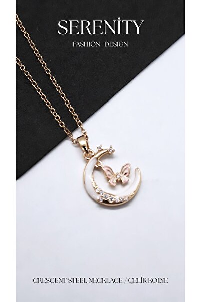 Serenity Butterfly Crescent Figure Steel Necklace