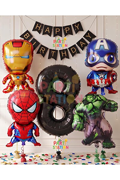 Parti Station Avengers Concept 8 Years Old Balloon Set Avengers Hulk Iron Man...
