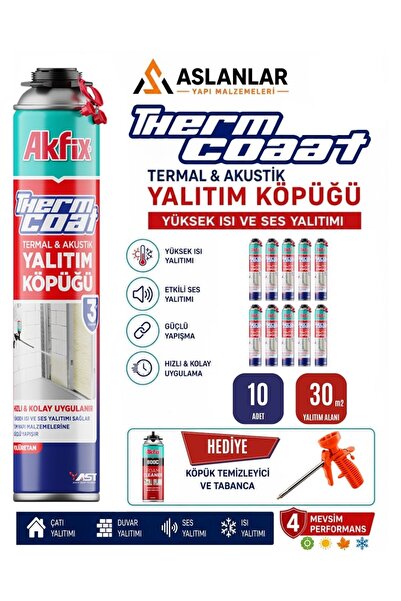 Akfix Thermcoat Poliüretan Isı Ve Ses Yalıtım Köpüğü 10 Ad. Tabanca Ve Temizl...