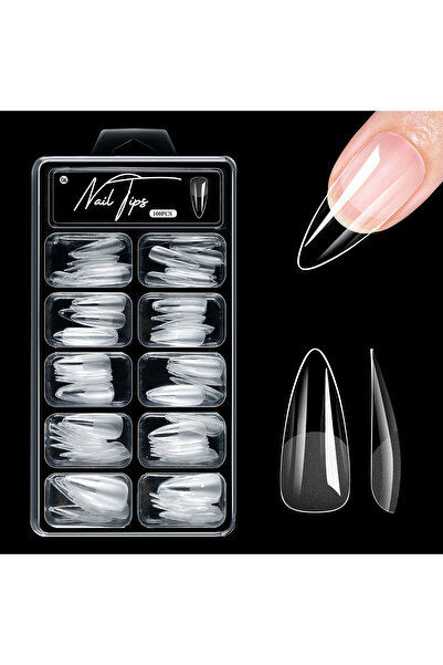 Choice 06 100Pcs Almond Coffin Soft Gel Nails Tips Half-frosted Full Cover Pr...