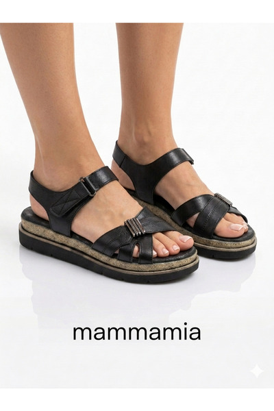 Mammamia D26Ys 2905 Black Genuine Leather Women's Sandals