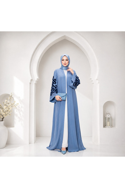 Muslima Wear Muslima Gümüş Mavisi Saten Abaya