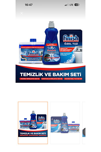 Finish Hepsi Bir Arada Bulaşık Makinesi Deterjanı Jel Sıvı 1000 ml X 3 ADET + Bulaşık temizliyeci set