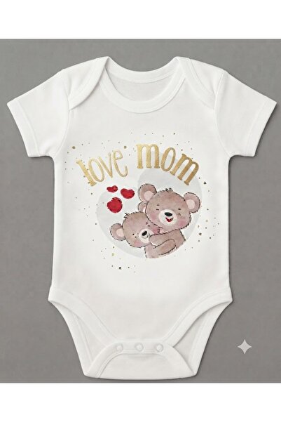 EYDUBABY بدلة أطفال مطبوعة عليها عبارة Love Mom Mom مع أزرار كبس