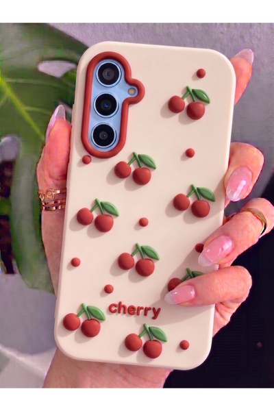 Rivor Samsung Galaxy A55 Uyumlu Kılıf Kamera Çıkıntılı Cherry Yazılı Kiraz Ka...