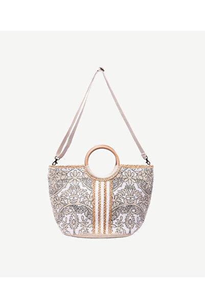 Yargıcı Ethnic Patterned Jute Bag with Wooden Handle
