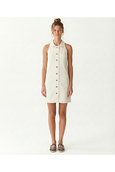 Yargıcı Plain Shirt Collar Sleeveless Dress