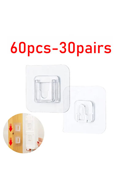 Choice4 60pcs(30pairs) Double Sided Adhesive Wall Hooks Hanger Strong Transpa...