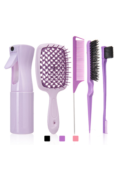 Choice Purple set 5/6 Pcs Comb Set Detangling Hair Brush Curly Hair Curved Ra...