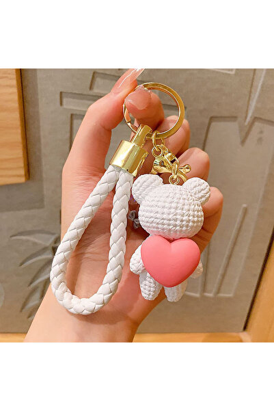 Choice white Creative Resin Weaving Love Bears Doll Keychain INS Style Exquis...
