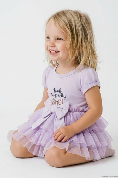 Breeze Baby Girl Short Sleeve Snap Fastener Bodysuit Dress with Tutu Skirt an...