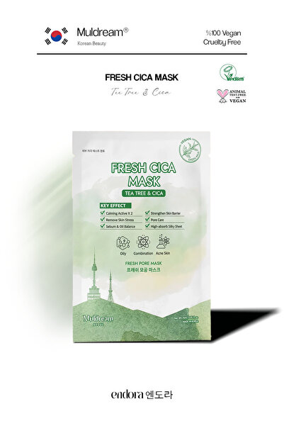 Muldream Fresh Cica Mask Kağıt Yüz Maskesi Gözenek Sıkılaştırıcı Çay Ağacı Ya...