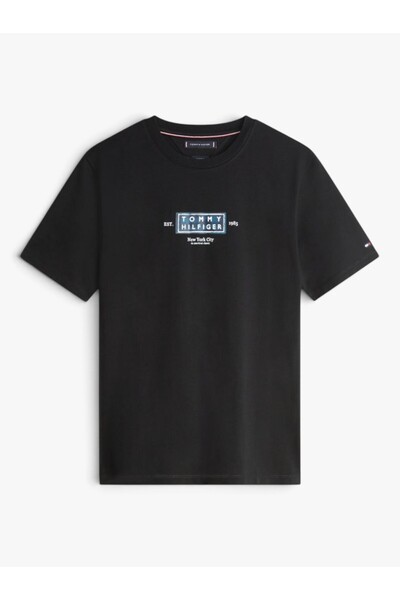 Tommy Hilfiger تي شيرت هيريتيج لابل للرجال باللون الأسود - MW0MW42392