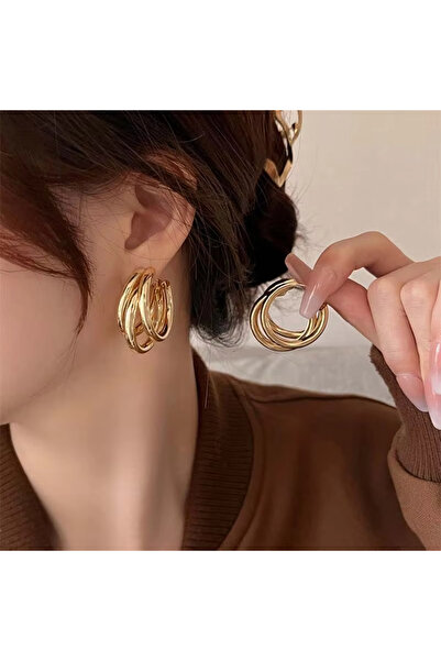 Choice Gold Korean Gold Color Hoop Earring for Woman Metal Elegant Vintage Ge...