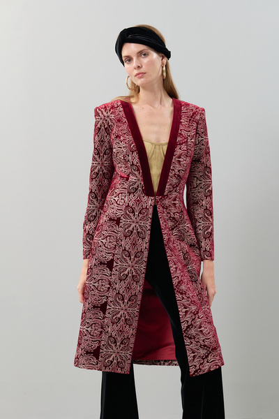 Roman İşlemeli Kadife Kaftan Bordo K2511903_008