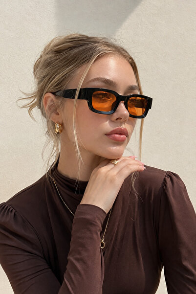 Chunky Frame Cels Unisex Orange Black 2036 Square Sunglasses