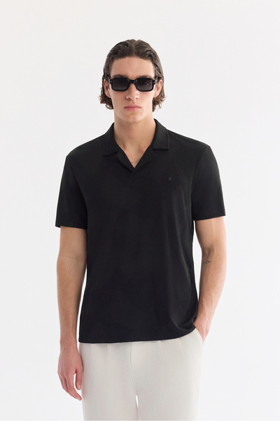 Avva Men's Black Apaj Collar Easy Ü Tulle Enen Elastane Regular Fit T-Shirt A...