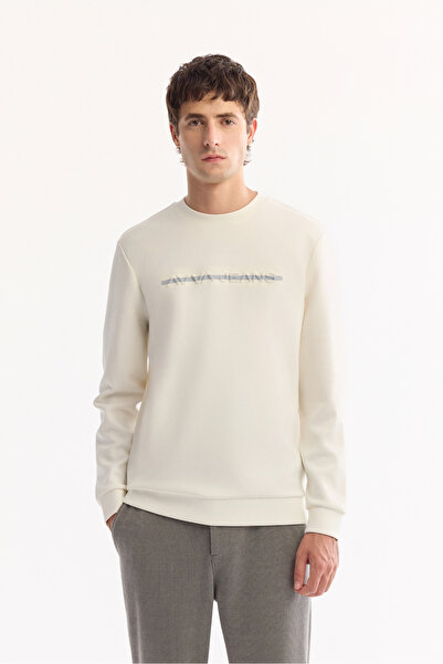 Avva Men's Ecru Crew Neck Cotton Bi-Stretch Printed Regular Fit Sweatshirt A5...