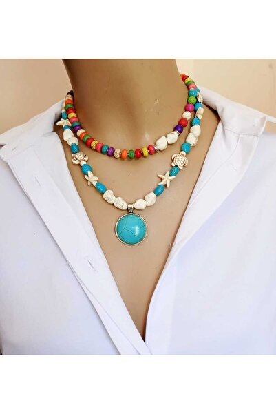 shop Turquoise Stone Colorful Beaded Handmade Double Summer Necklace