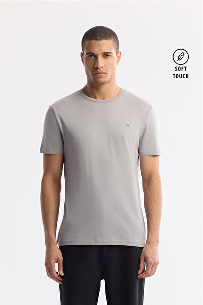 Avva Men's Gray Crew Neck Soft Touch Basic Regular Fit T-Shirt B001171