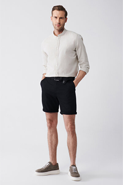 Avva Men's Black Stretchy Patara Chino Canvas Relaxed Fit Shorts B003730