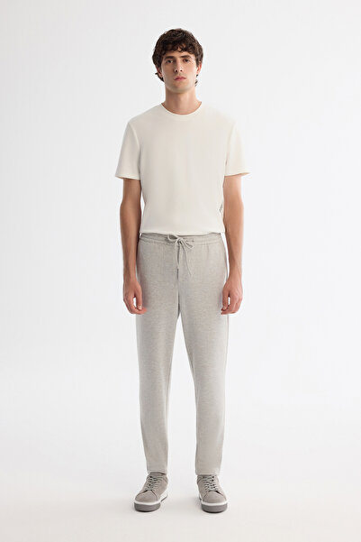 Avva Men's Gray Side Elastic Herringbone Knitted Lace-Up Relaxed Fit Trousers...