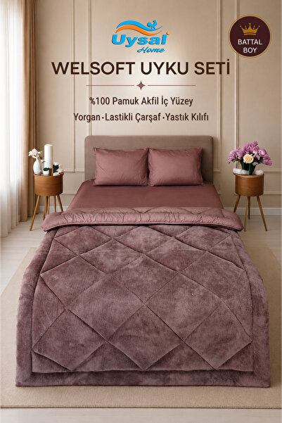 UYSAL WELSOFT AKFİL BATTAL BOY UYKU SETİ 220x240 GÜL KURUSU