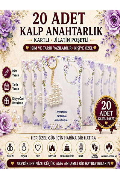 tasarımatölyesim İNCİLİ KALPLİ HEDİYELİK KARTLI ANAHTARLIK SÖZ/NİŞAN/NİKAH/DO...